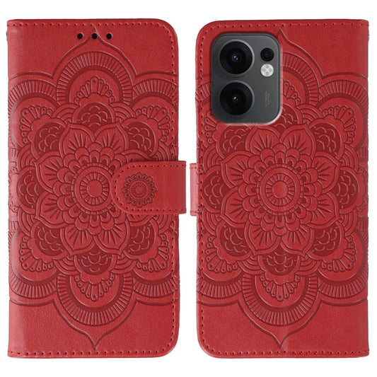 For Oppo Reno13 F 4G / 5G Case PU Leather Mandala Imprinted Design Wallet Phone Cover - Red
