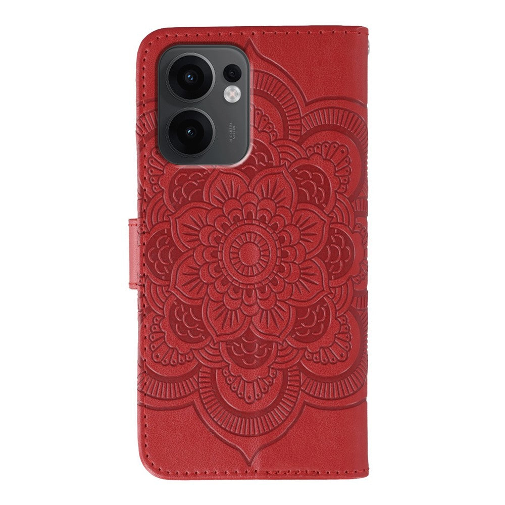 For Oppo Reno13 F 4G / 5G Case PU Leather Mandala Imprinted Design Wallet Phone Cover - Red