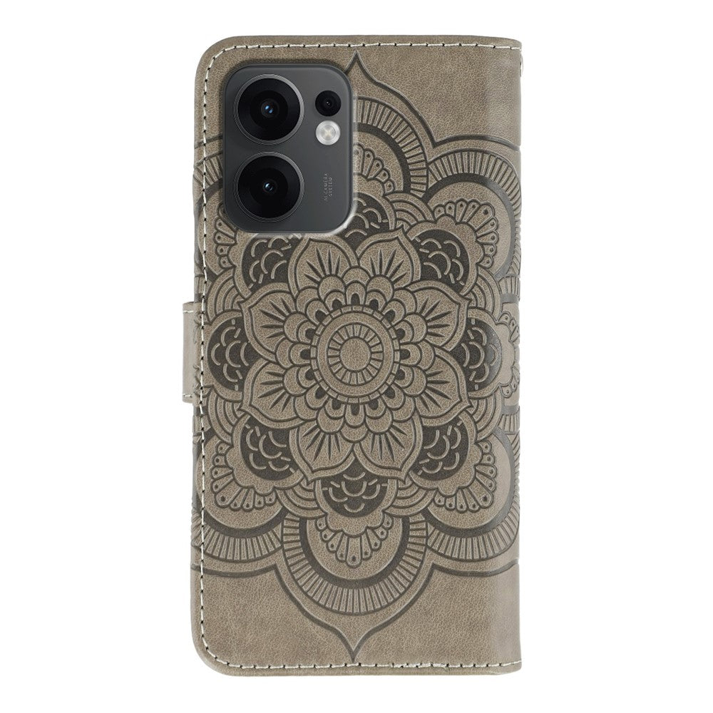 For Oppo Reno13 F 4G / 5G Case PU Leather Mandala Imprinted Design Wallet Phone Cover - Grey