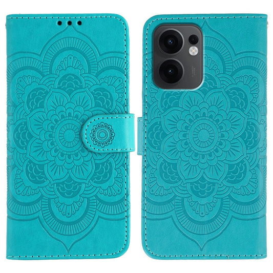 For Oppo Reno13 F 4G / 5G Case PU Leather Mandala Imprinted Design Wallet Phone Cover - Blue