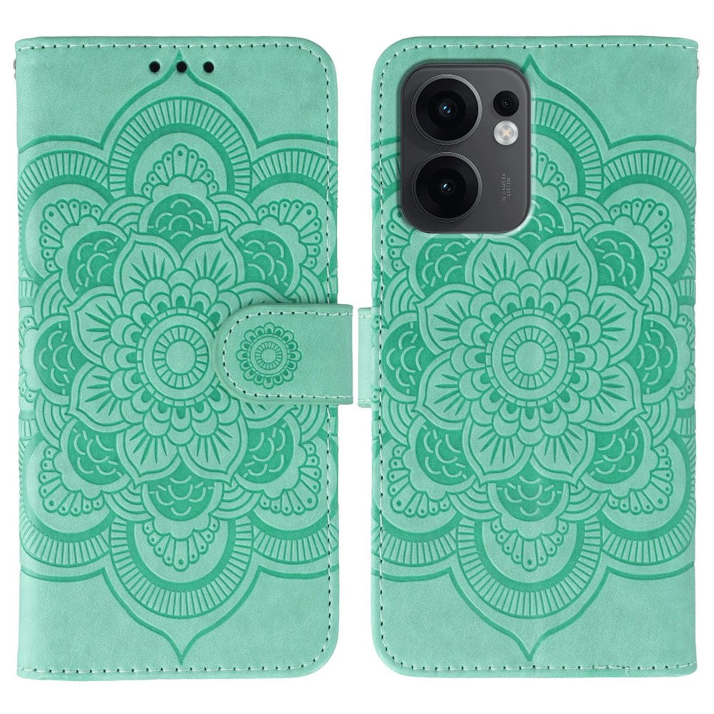 For Oppo Reno13 F 4G / 5G Case PU Leather Mandala Imprinted Design Wallet Phone Cover - Green
