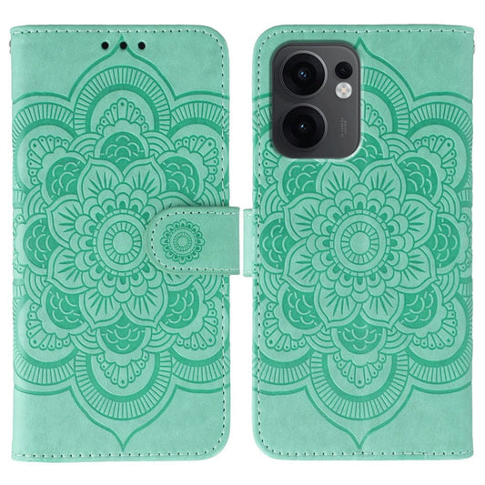 For Oppo Reno13 F 4G / 5G Case PU Leather Mandala Imprinted Design Wallet Phone Cover - Green