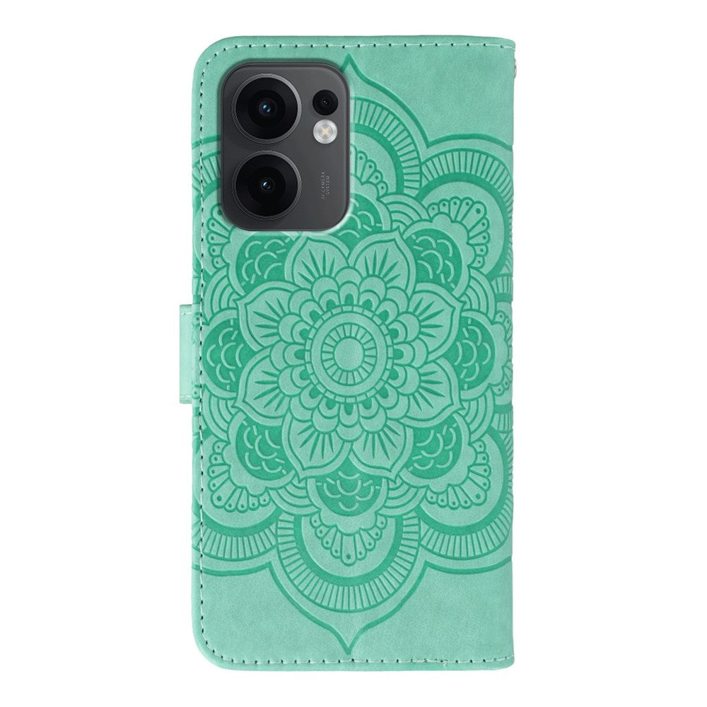 For Oppo Reno13 F 4G / 5G Case PU Leather Mandala Imprinted Design Wallet Phone Cover - Green