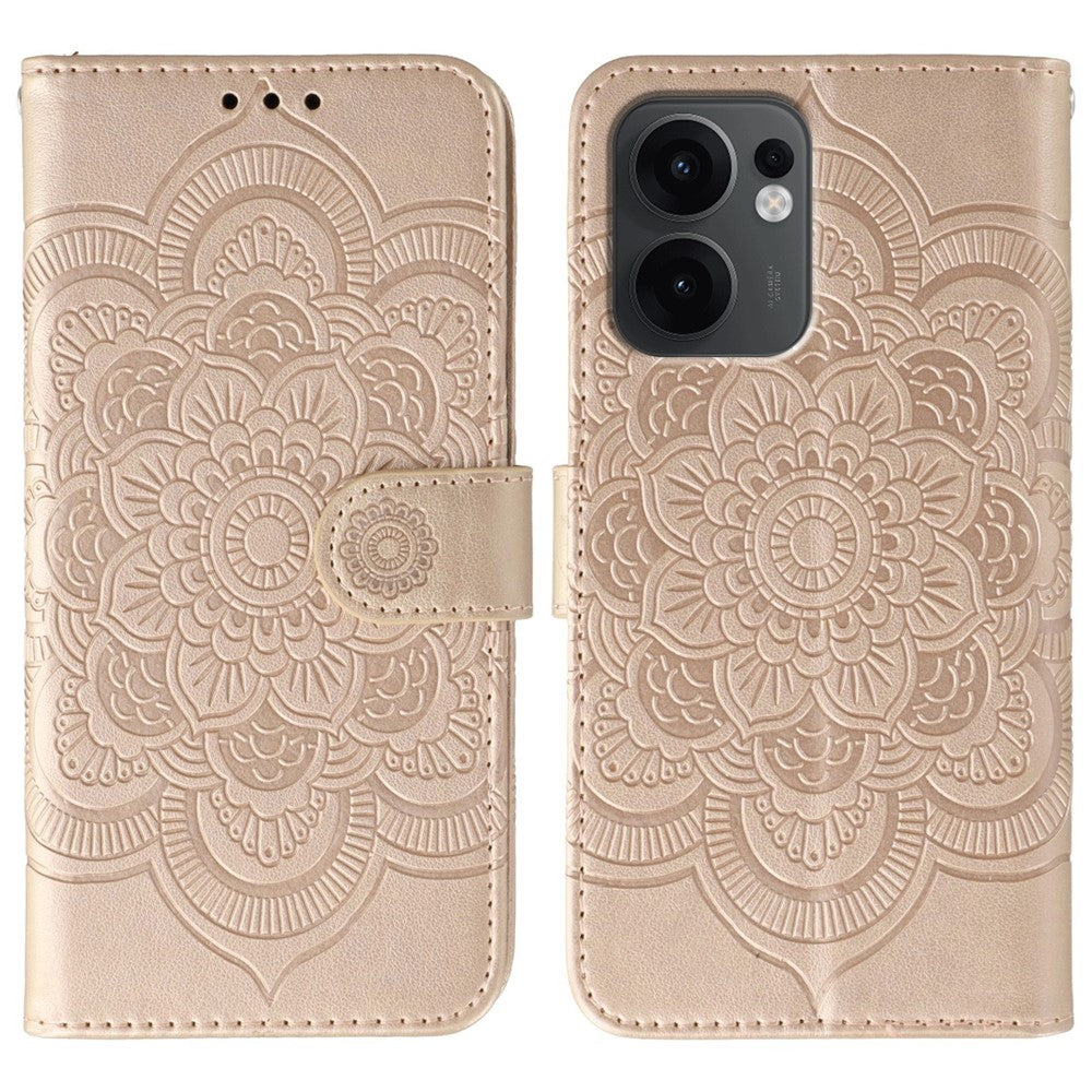 For Oppo Reno13 F 4G / 5G Case PU Leather Mandala Imprinted Design Wallet Phone Cover - Rose Gold