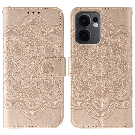 For Oppo Reno13 F 4G / 5G Case PU Leather Mandala Imprinted Design Wallet Phone Cover - Rose Gold
