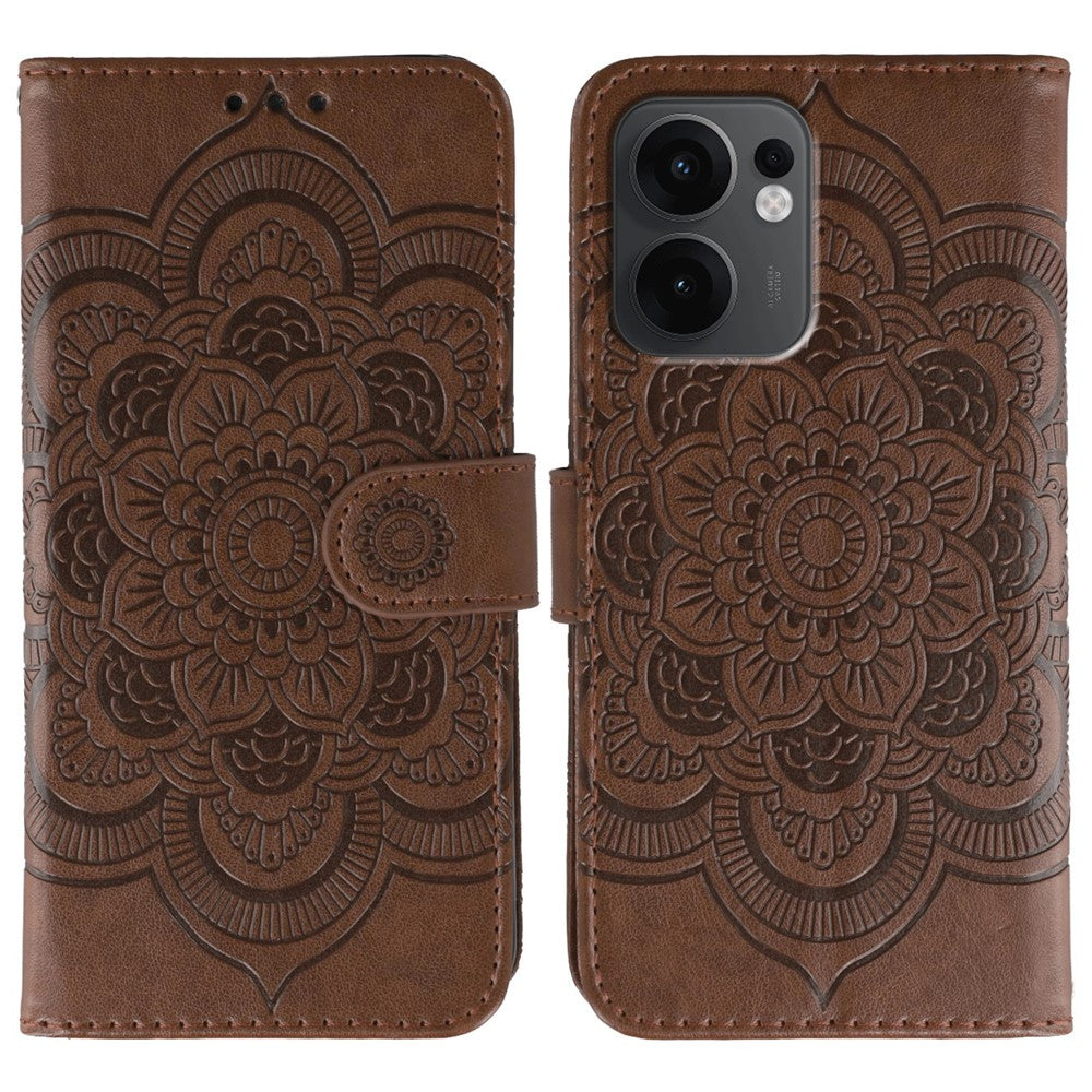 For Oppo Reno13 F 4G / 5G Case PU Leather Mandala Imprinted Design Wallet Phone Cover - Brown