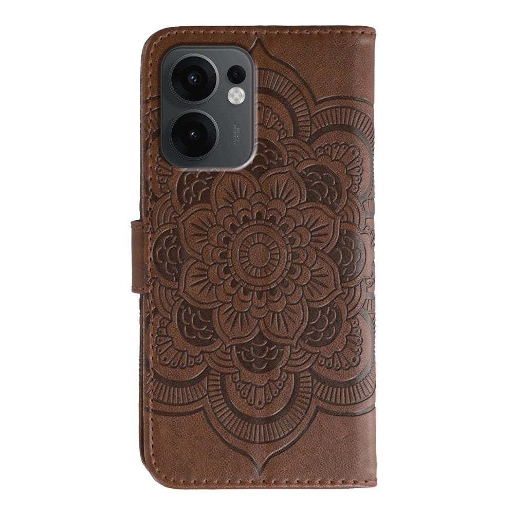 For Oppo Reno13 F 4G / 5G Case PU Leather Mandala Imprinted Design Wallet Phone Cover - Brown
