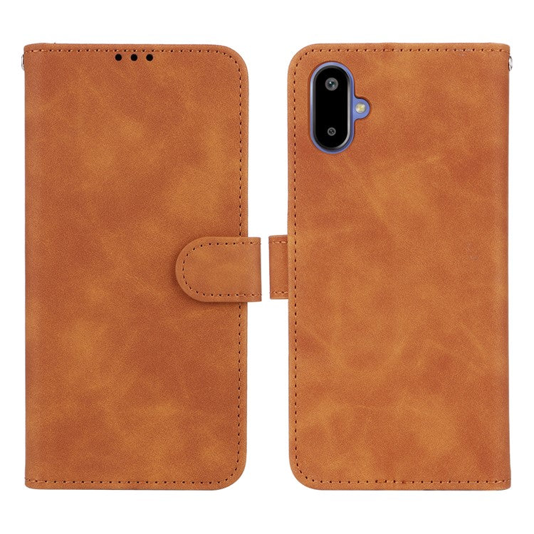 For Samsung Galaxy F06 5G  /  M06 5G Leather Case Skin Feel Anti Drop Wallet Flip Phone Cover - Brown