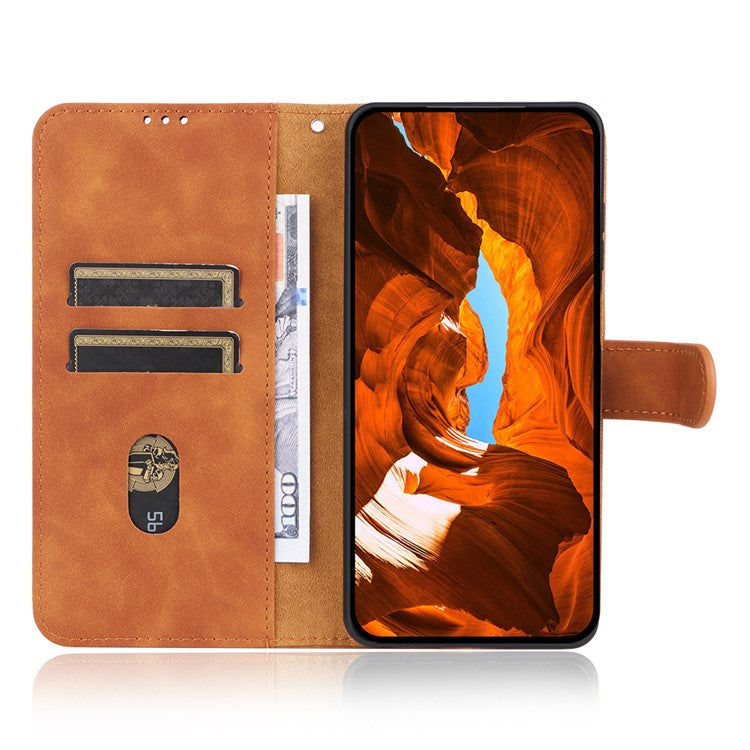 For Samsung Galaxy F06 5G  /  M06 5G Leather Case Skin Feel Anti Drop Wallet Flip Phone Cover - Brown