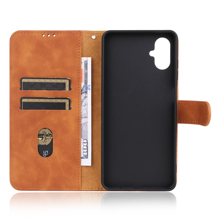 For Samsung Galaxy F06 5G  /  M06 5G Leather Case Skin Feel Anti Drop Wallet Flip Phone Cover - Brown