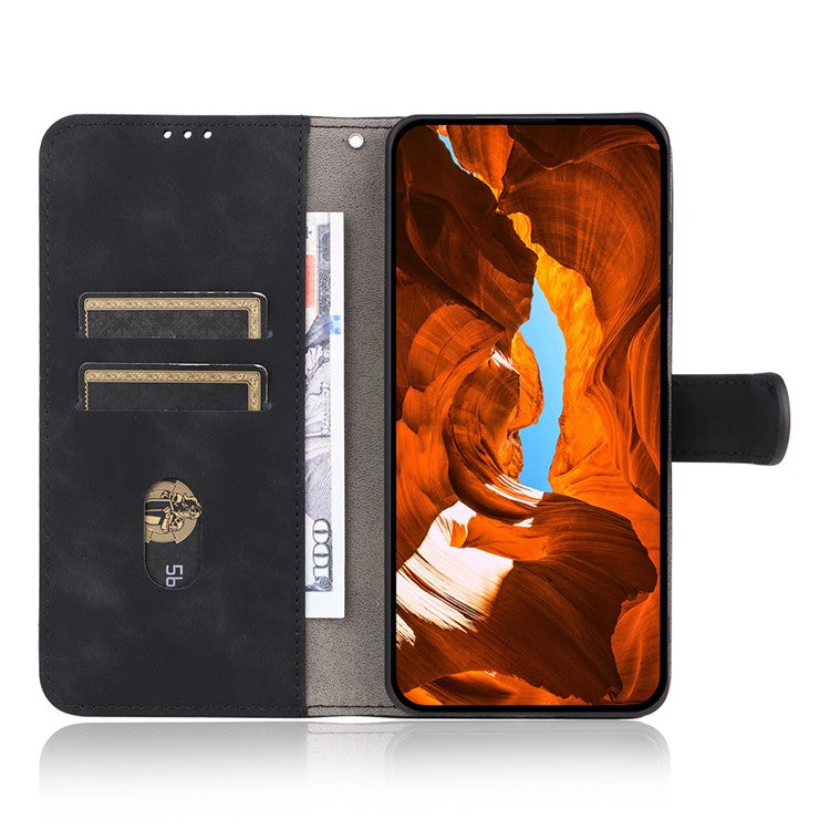 For Samsung Galaxy F06 5G  /  M06 5G Leather Case Skin Feel Anti Drop Wallet Flip Phone Cover - Black