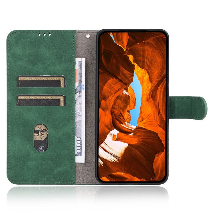 For Samsung Galaxy F06 5G  /  M06 5G Leather Case Skin Feel Anti Drop Wallet Flip Phone Cover - Green