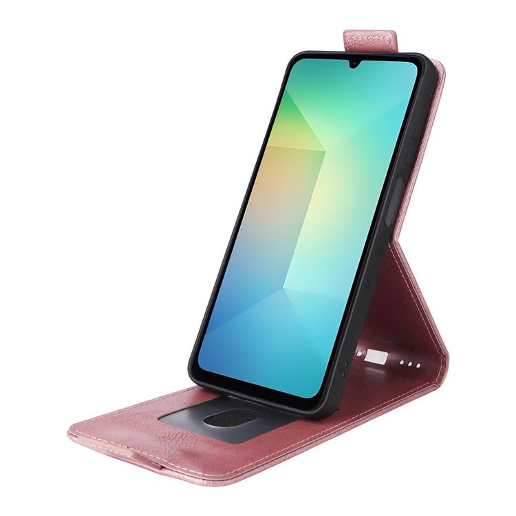For Samsung Galaxy M16 5G  /  F16 5G Stand Case Magnetic Clasp Vertical Flip Leather Phone Cover with Card Holder - Rose Gold