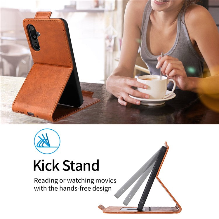 For Samsung Galaxy M16 5G  /  F16 5G Stand Case Magnetic Clasp Vertical Flip Leather Phone Cover with Card Holder - Orange