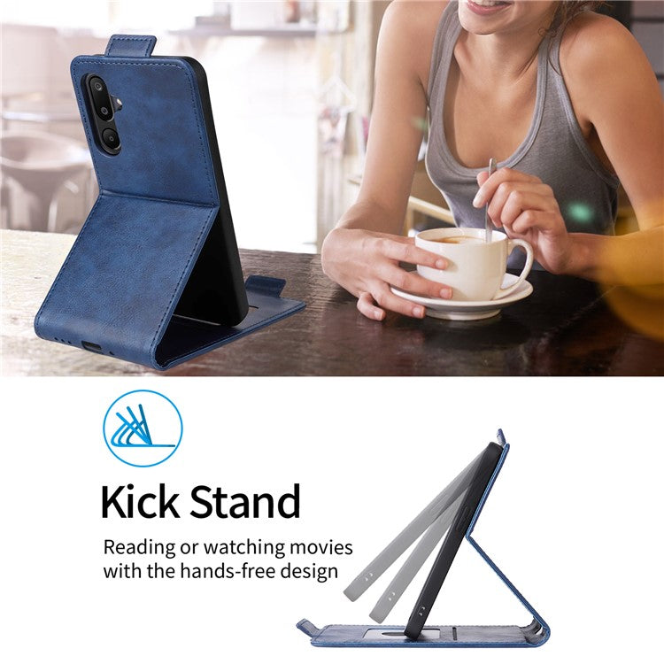 For Samsung Galaxy M16 5G  /  F16 5G Stand Case Magnetic Clasp Vertical Flip Leather Phone Cover with Card Holder - Dark Blue