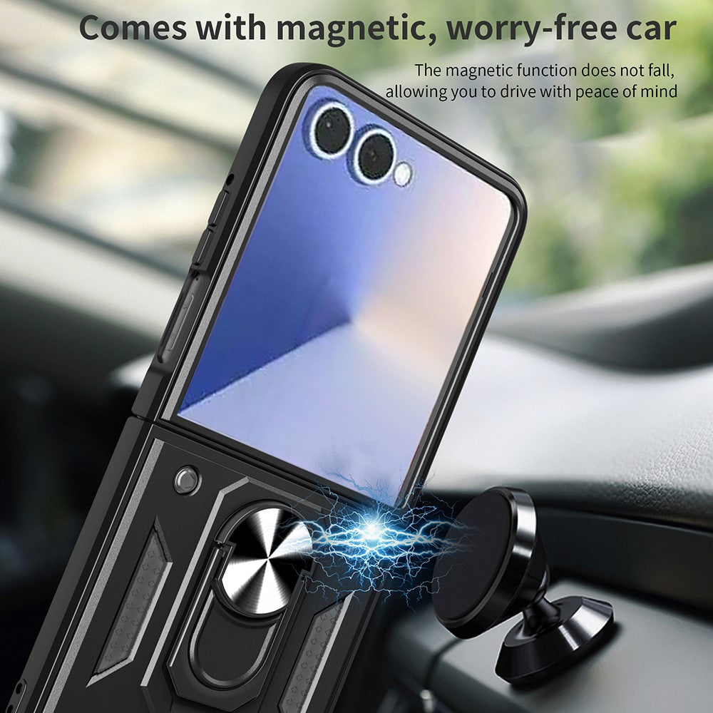 For Samsung Galaxy Z Flip7 5G Case with Slide Camera Lid PC + TPU Kickstand Phone Cover - Green
