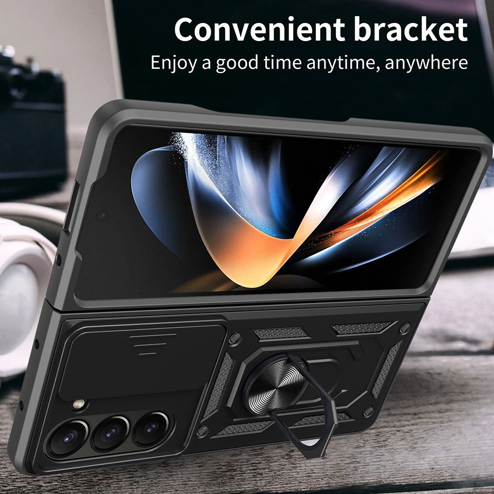 For Samsung Galaxy Z Fold7 5G Case with Slide Camera Lid PC + TPU Kickstand Phone Cover - Red