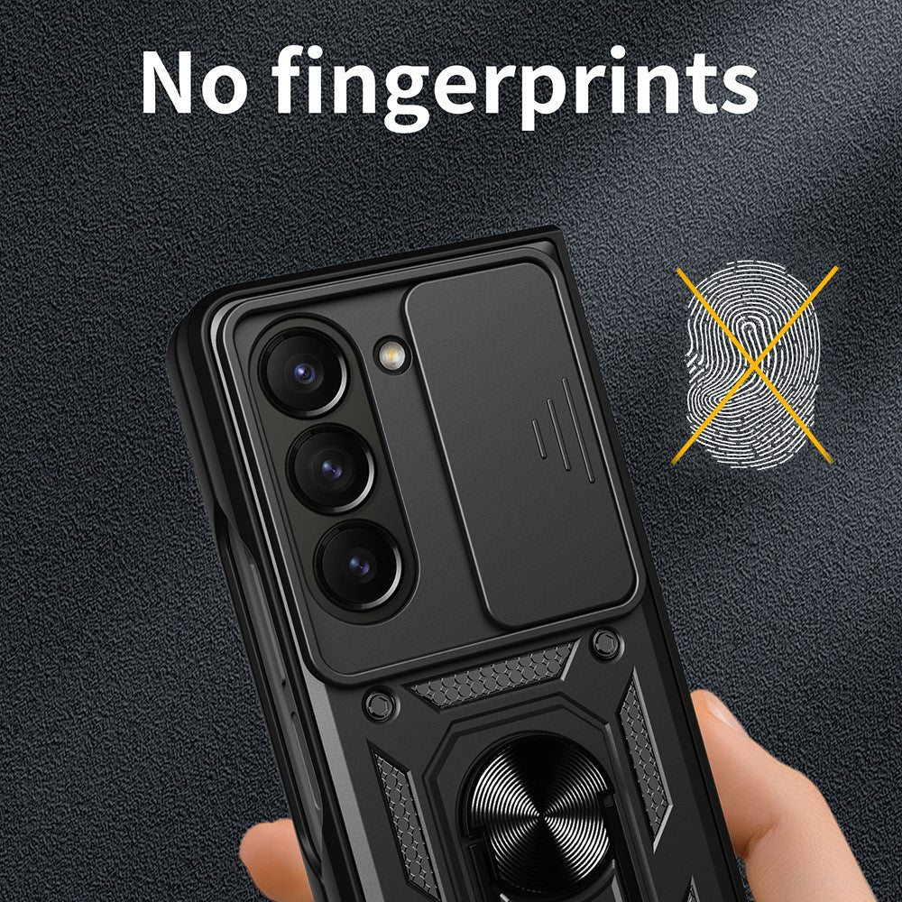 For Samsung Galaxy Z Fold7 5G Case with Slide Camera Lid PC + TPU Kickstand Phone Cover - Gold