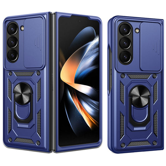 For Samsung Galaxy Z Fold7 5G Case with Slide Camera Lid PC + TPU Kickstand Phone Cover - Blue