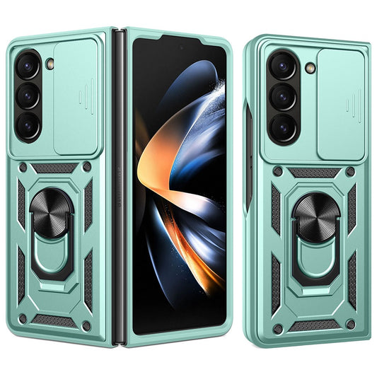 For Samsung Galaxy Z Fold7 5G Case with Slide Camera Lid PC + TPU Kickstand Phone Cover - Green