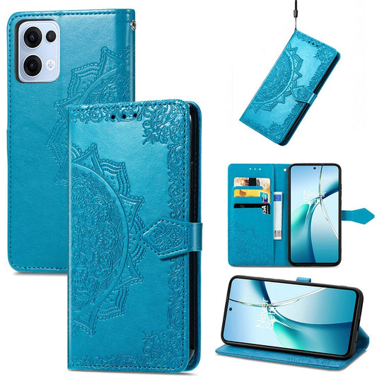 For Oppo Reno13 5G (Global) Wallet Case Mandala Flower Leather Phone Cover Stand - Blue