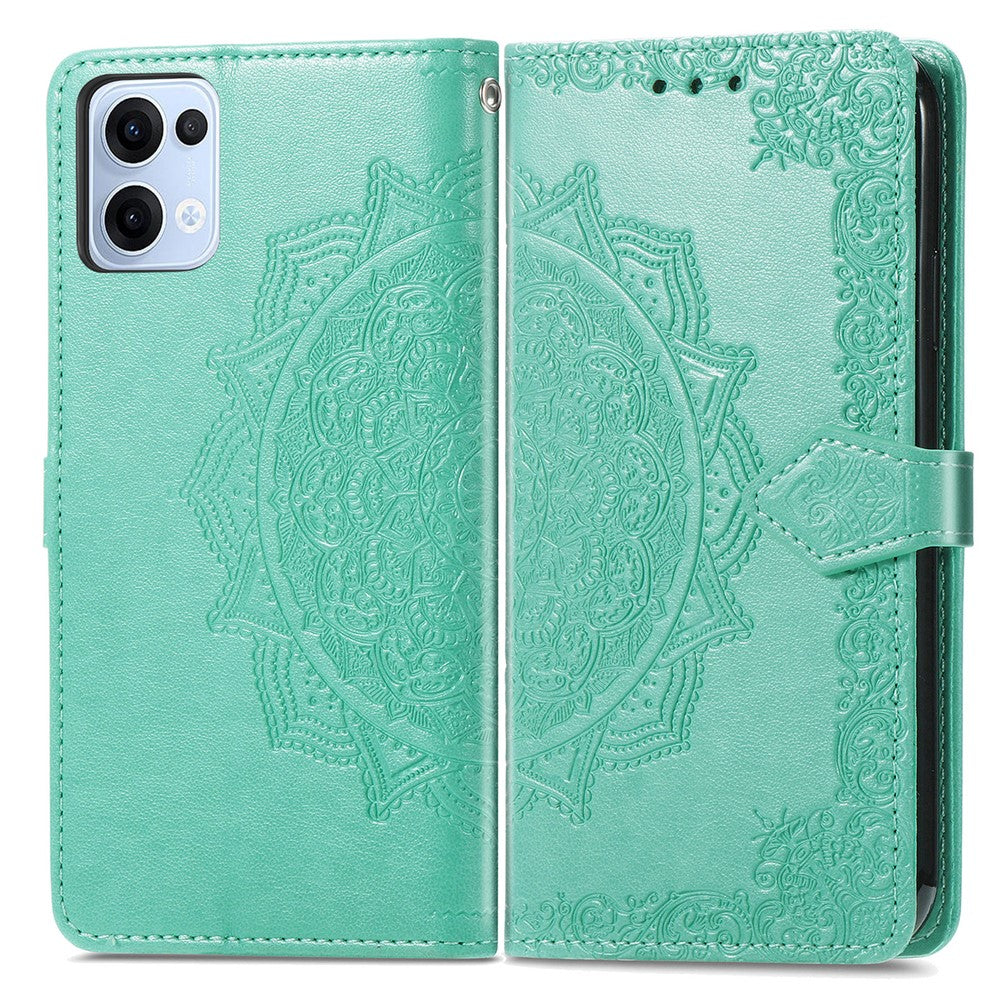 For Oppo Reno13 5G (Global) Wallet Case Mandala Flower Leather Phone Cover Stand - Green