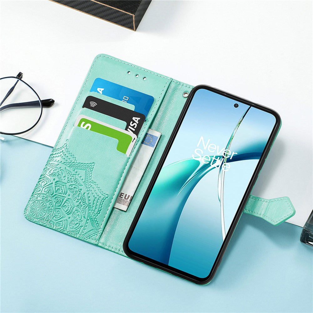 For Oppo Reno13 5G (Global) Wallet Case Mandala Flower Leather Phone Cover Stand - Green