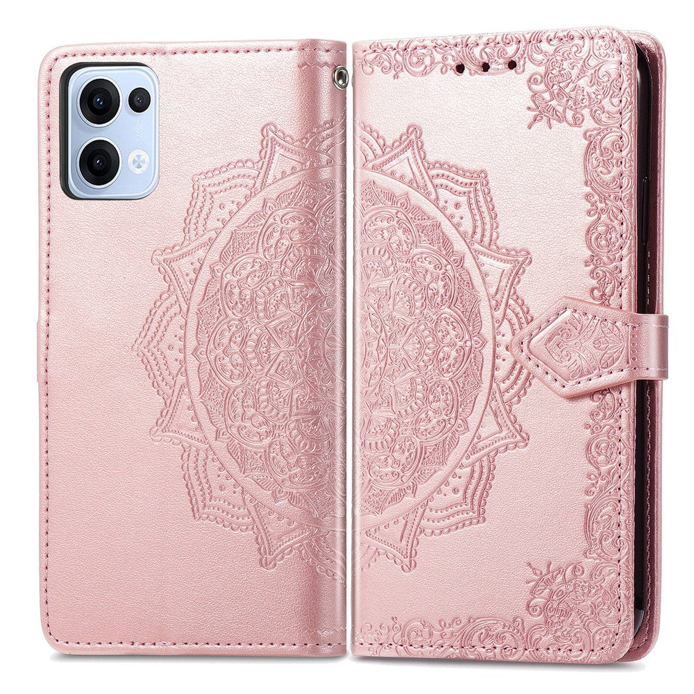 For Oppo Reno13 5G (Global) Wallet Case Mandala Flower Leather Phone Cover Stand - Rose Gold