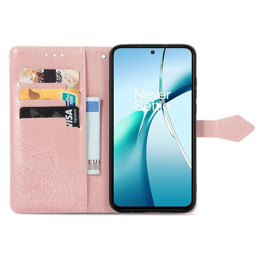 For Oppo Reno13 5G (Global) Wallet Case Mandala Flower Leather Phone Cover Stand - Rose Gold