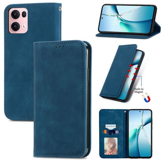 For Oppo Reno13 Pro 5G Leather Case with Card Holder Magnetic Absorption Phone Cover - Dark Blue