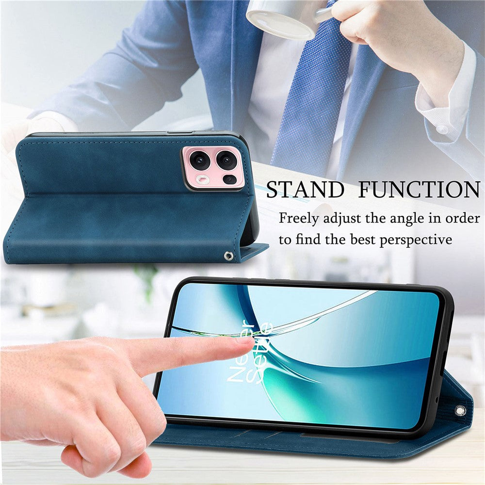 For Oppo Reno13 Pro 5G Leather Case with Card Holder Magnetic Absorption Phone Cover - Dark Blue