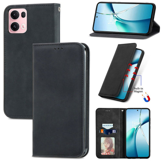 For Oppo Reno13 Pro 5G Leather Case with Card Holder Magnetic Absorption Phone Cover - Black