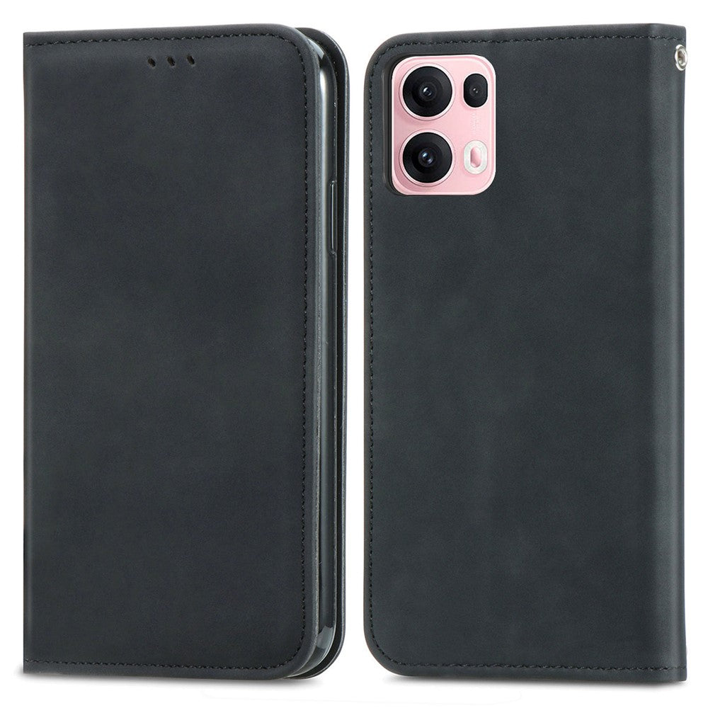 For Oppo Reno13 Pro 5G Leather Case with Card Holder Magnetic Absorption Phone Cover - Black