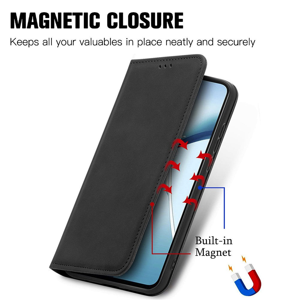 For Oppo Reno13 Pro 5G Leather Case with Card Holder Magnetic Absorption Phone Cover - Black