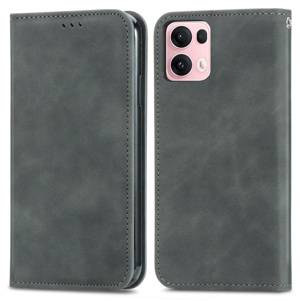 For Oppo Reno13 Pro 5G Leather Case with Card Holder Magnetic Absorption Phone Cover - Grey