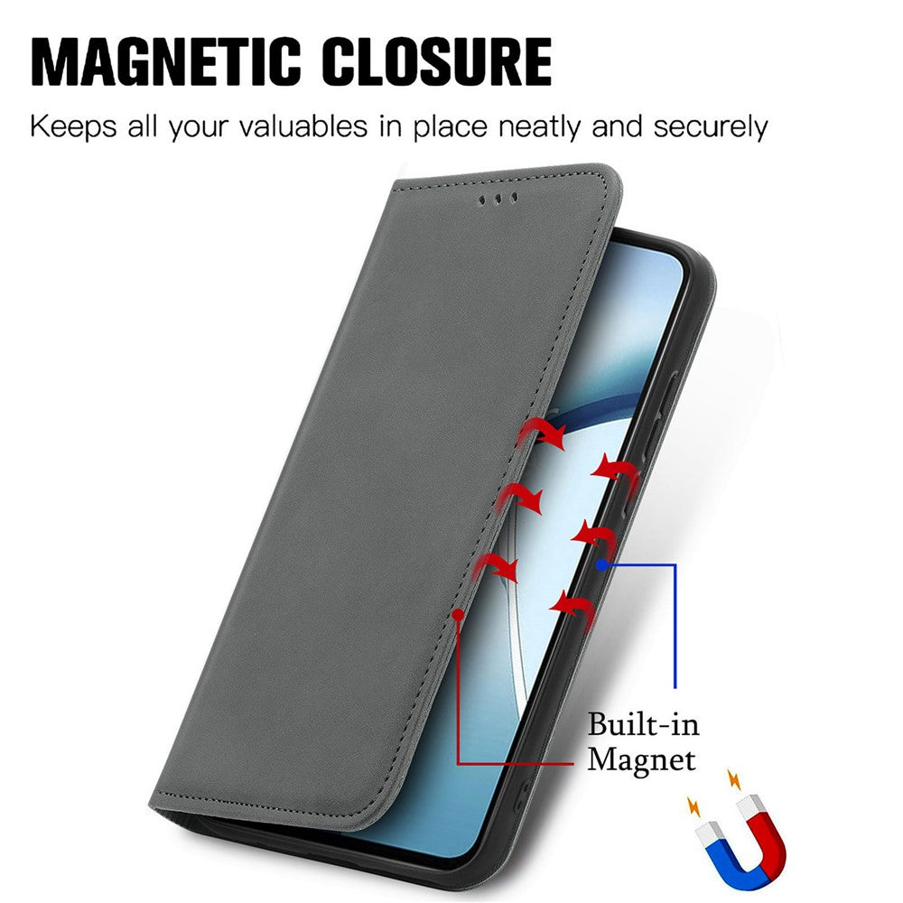 For Oppo Reno13 Pro 5G Leather Case with Card Holder Magnetic Absorption Phone Cover - Grey