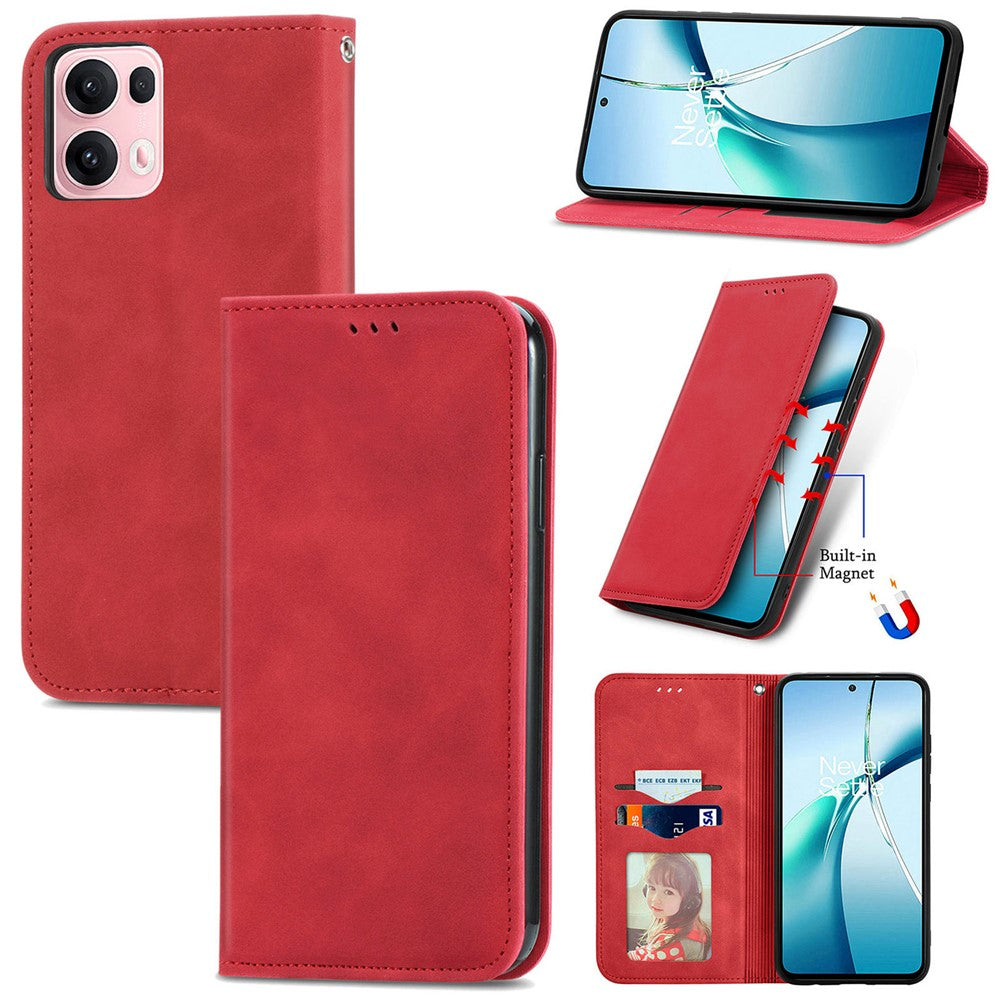 For Oppo Reno13 Pro 5G Leather Case with Card Holder Magnetic Absorption Phone Cover - Red