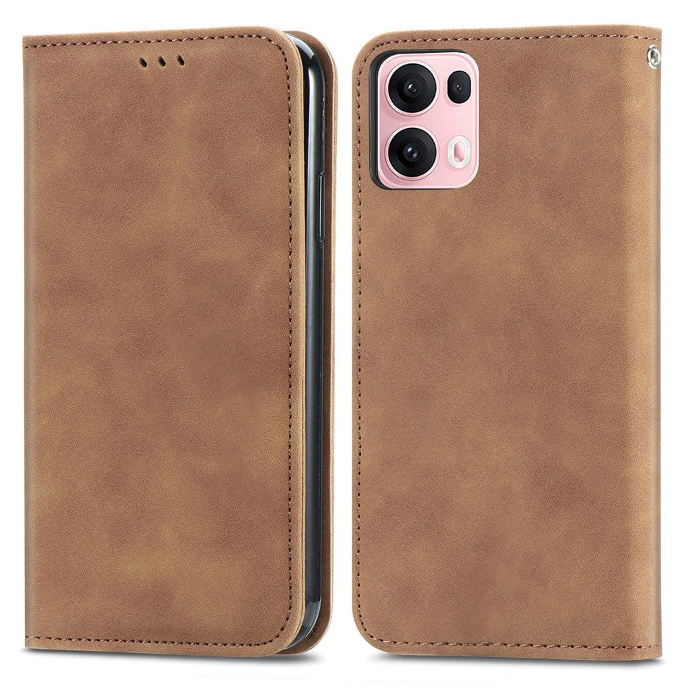 For Oppo Reno13 Pro 5G Leather Case with Card Holder Magnetic Absorption Phone Cover - Brown