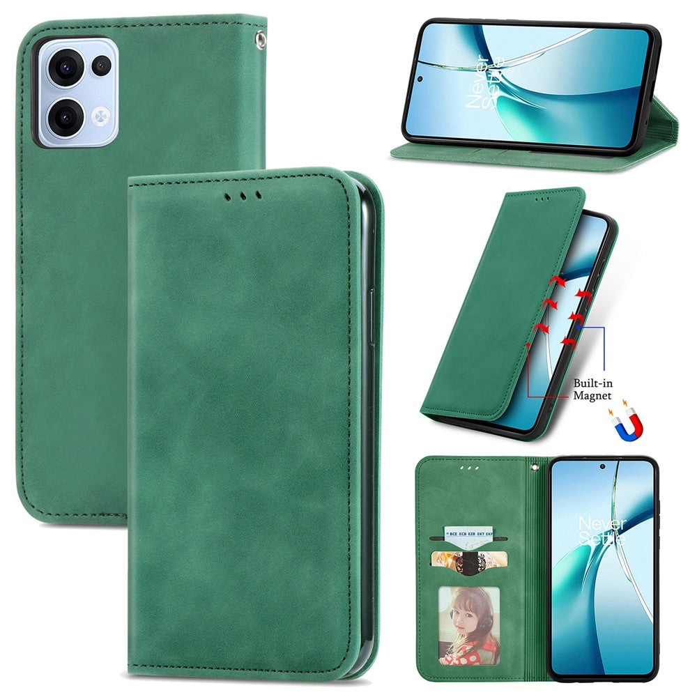 For Oppo Reno13 5G (Global) Leather Case with Card Holder Magnetic Absorption Phone Cover - Green