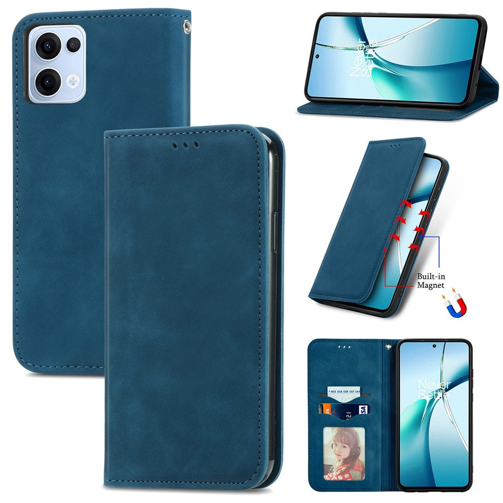For Oppo Reno13 5G (Global) Leather Case with Card Holder Magnetic Absorption Phone Cover - Dark Blue