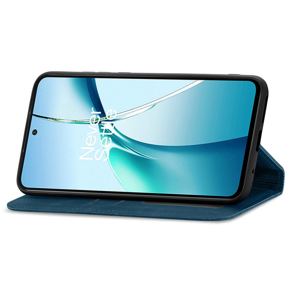 For Oppo Reno13 5G (Global) Leather Case with Card Holder Magnetic Absorption Phone Cover - Dark Blue
