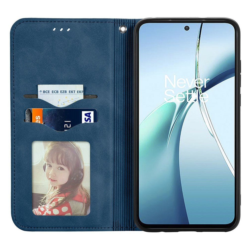 For Oppo Reno13 5G (Global) Leather Case with Card Holder Magnetic Absorption Phone Cover - Dark Blue