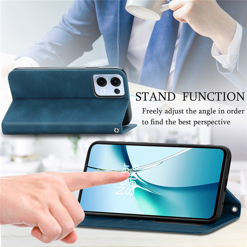 For Oppo Reno13 5G (Global) Leather Case with Card Holder Magnetic Absorption Phone Cover - Dark Blue