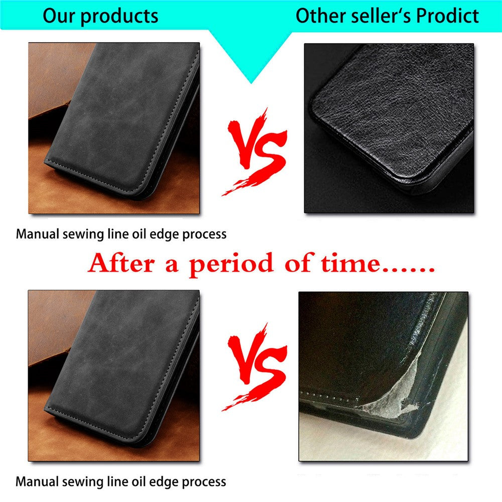 For Oppo Reno13 5G (Global) Leather Case with Card Holder Magnetic Absorption Phone Cover - Black