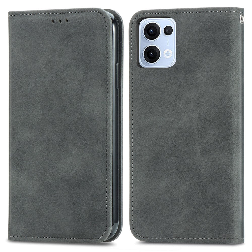 For Oppo Reno13 5G (Global) Leather Case with Card Holder Magnetic Absorption Phone Cover - Grey