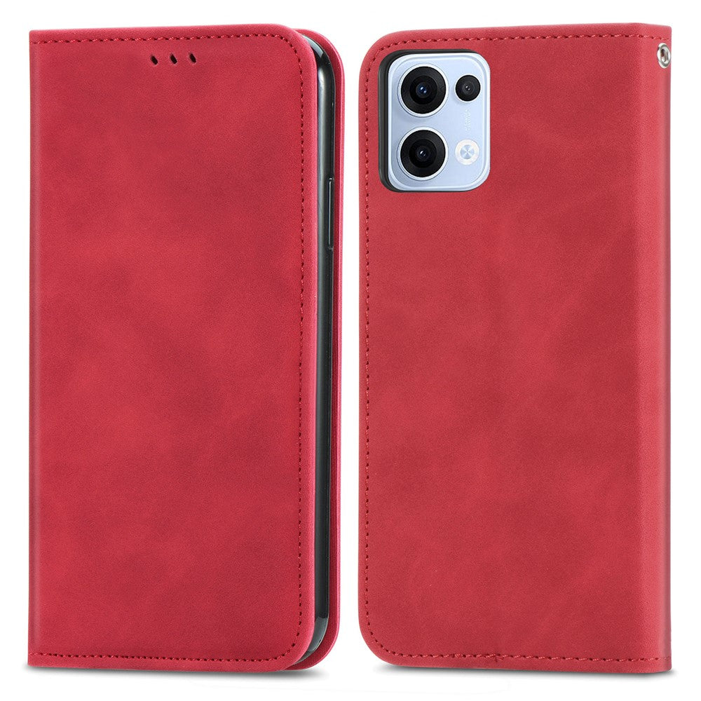 For Oppo Reno13 5G (Global) Leather Case with Card Holder Magnetic Absorption Phone Cover - Red