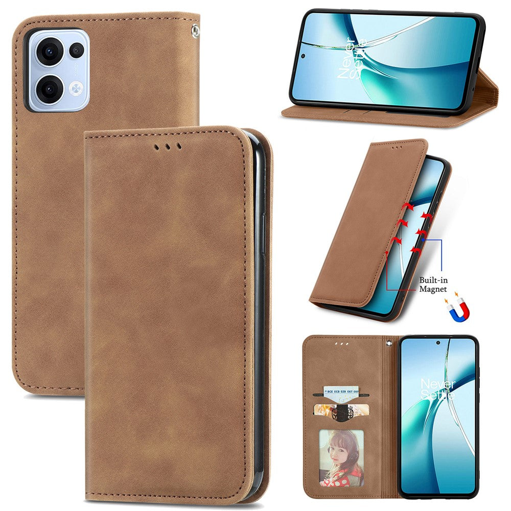 For Oppo Reno13 5G (Global) Leather Case with Card Holder Magnetic Absorption Phone Cover - Brown