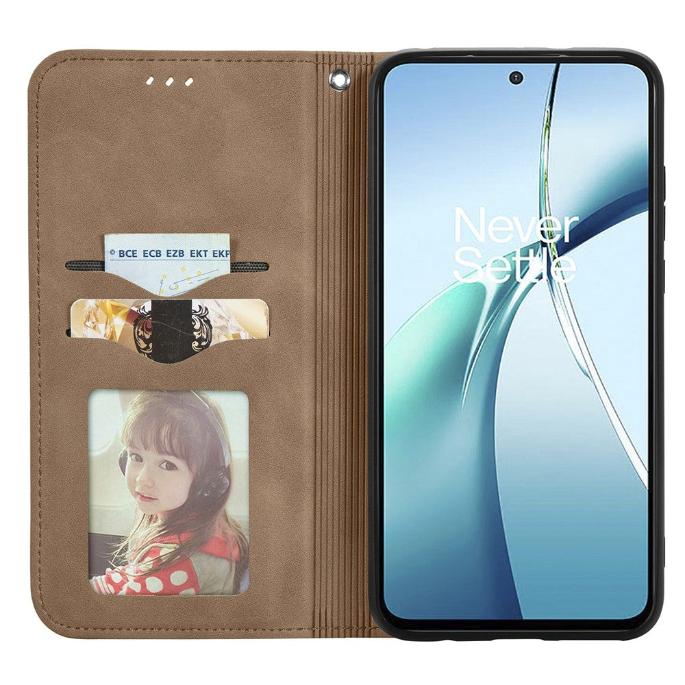 For Oppo Reno13 5G (Global) Leather Case with Card Holder Magnetic Absorption Phone Cover - Brown