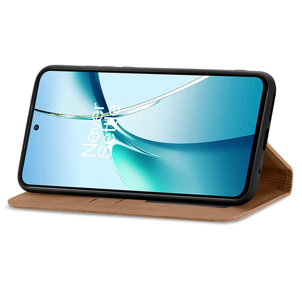 For Oppo Reno13 5G (Global) Leather Case with Card Holder Magnetic Absorption Phone Cover - Brown