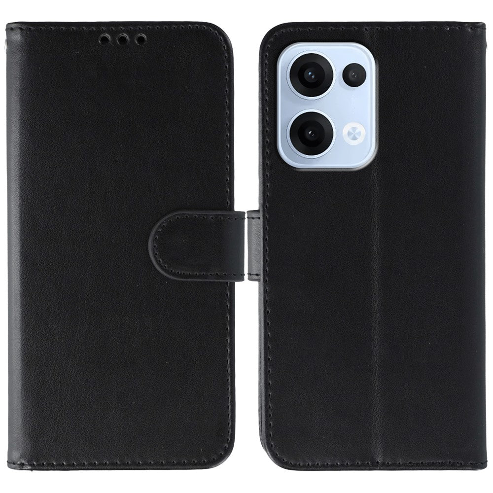 For Oppo Reno13 5G (Global) Case PU Leather Flip Wallet Phone Cover with Strap - Black